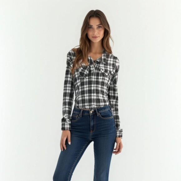 ❤️ Lucky Brand Monochrome Plaid Shirt M - Picture 1 of 11